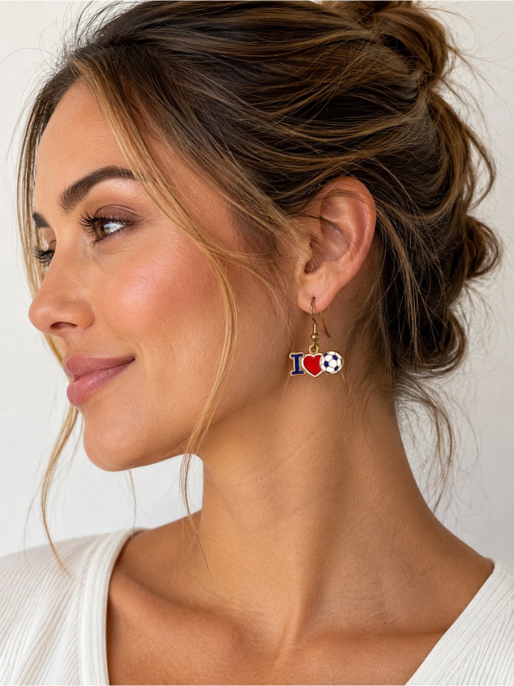 I Heart Soccer Enamel Drop Earrings - Blue, Red & White